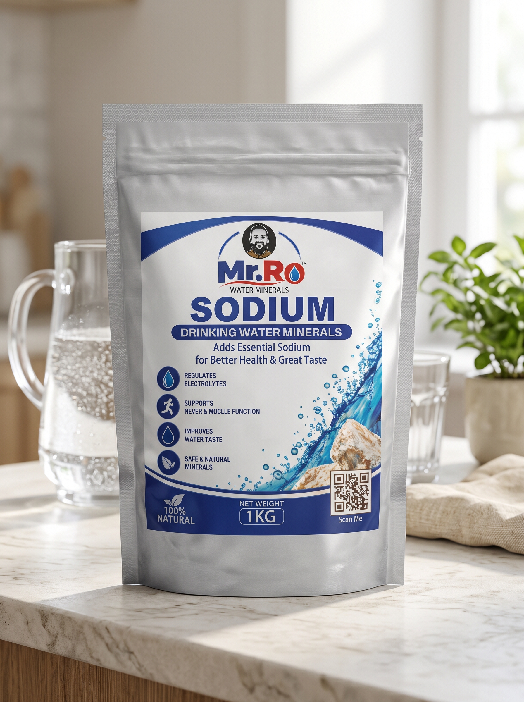 Mr. RO Sodium Water Minerals 1kg Pouch - Food Grade NaHCO3