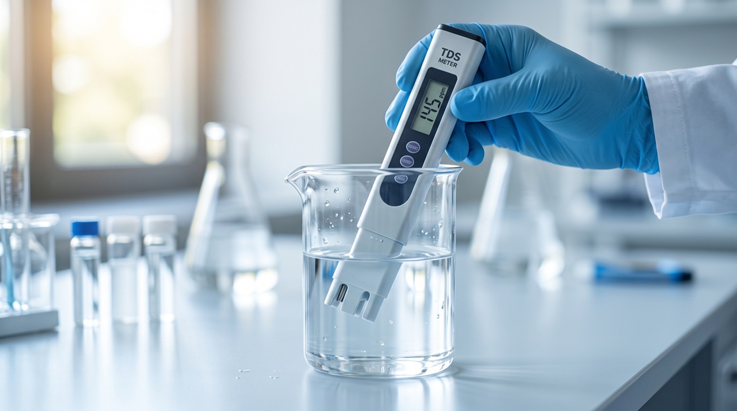 Digital TDS meter testing purified drinking water